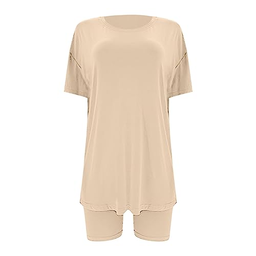 Plus Size Dress Cover up Women's Solid Round Neck Short Sleeve Shorts Sporty Set Board Shorts|B0DGKP134G