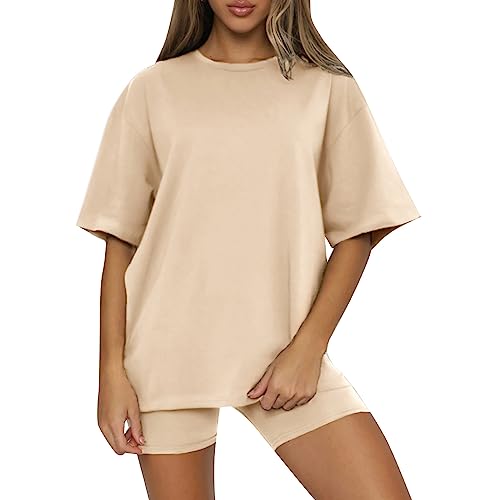 Plus Size Dress Cover up Women's Solid Round Neck Short Sleeve Shorts Sporty Set Board Shorts|B0DGKP134G